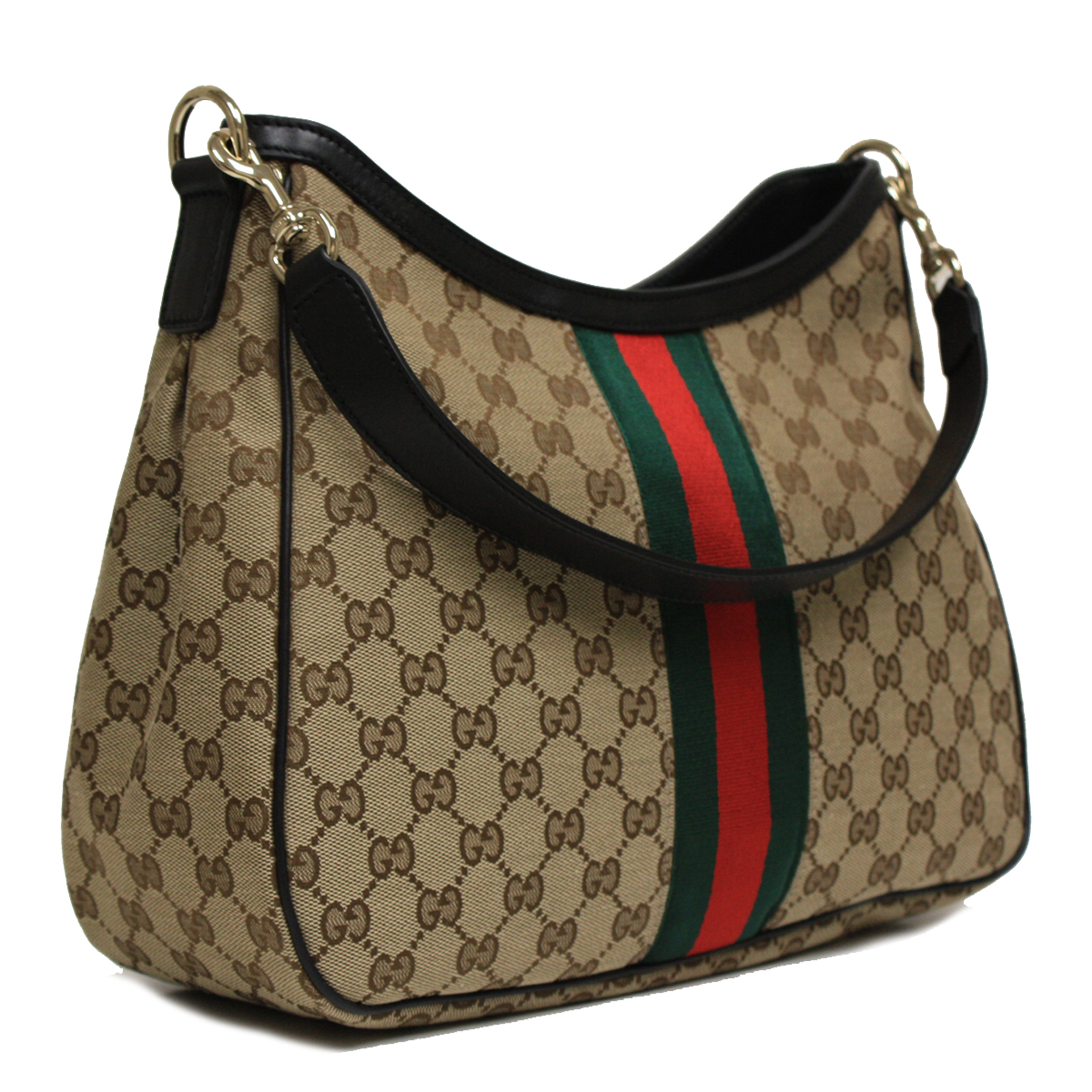 Gucci Canvas Monogram Hobo Handbag with Silver Metallic Straps |  Exquisitely Detailed
