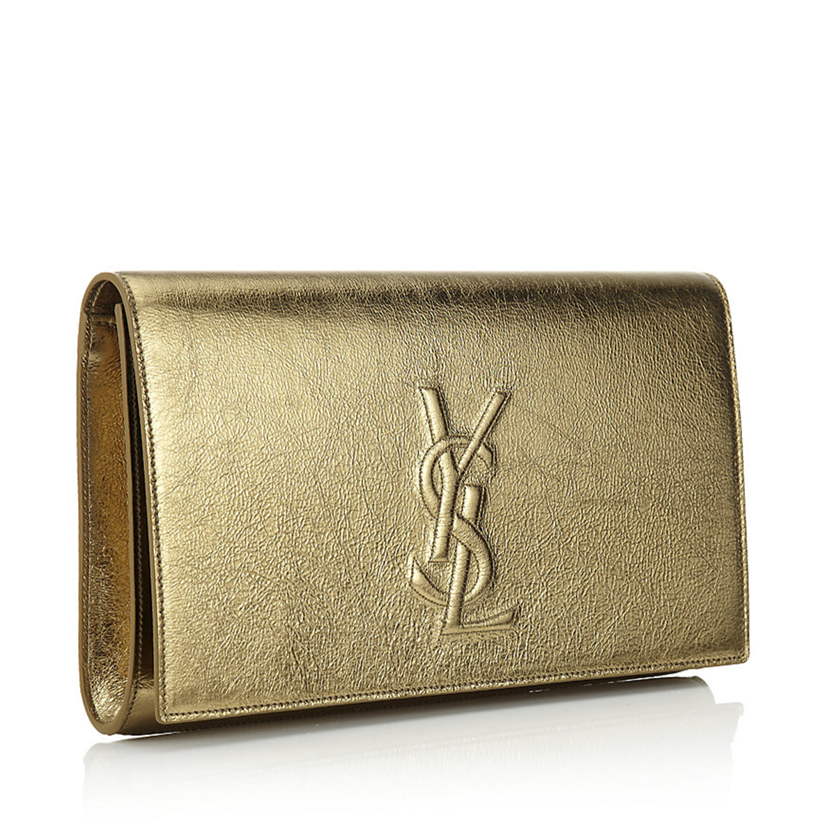 Saint Laurent YSL Belle de Jour Large Metallic Gold Leather Clutch